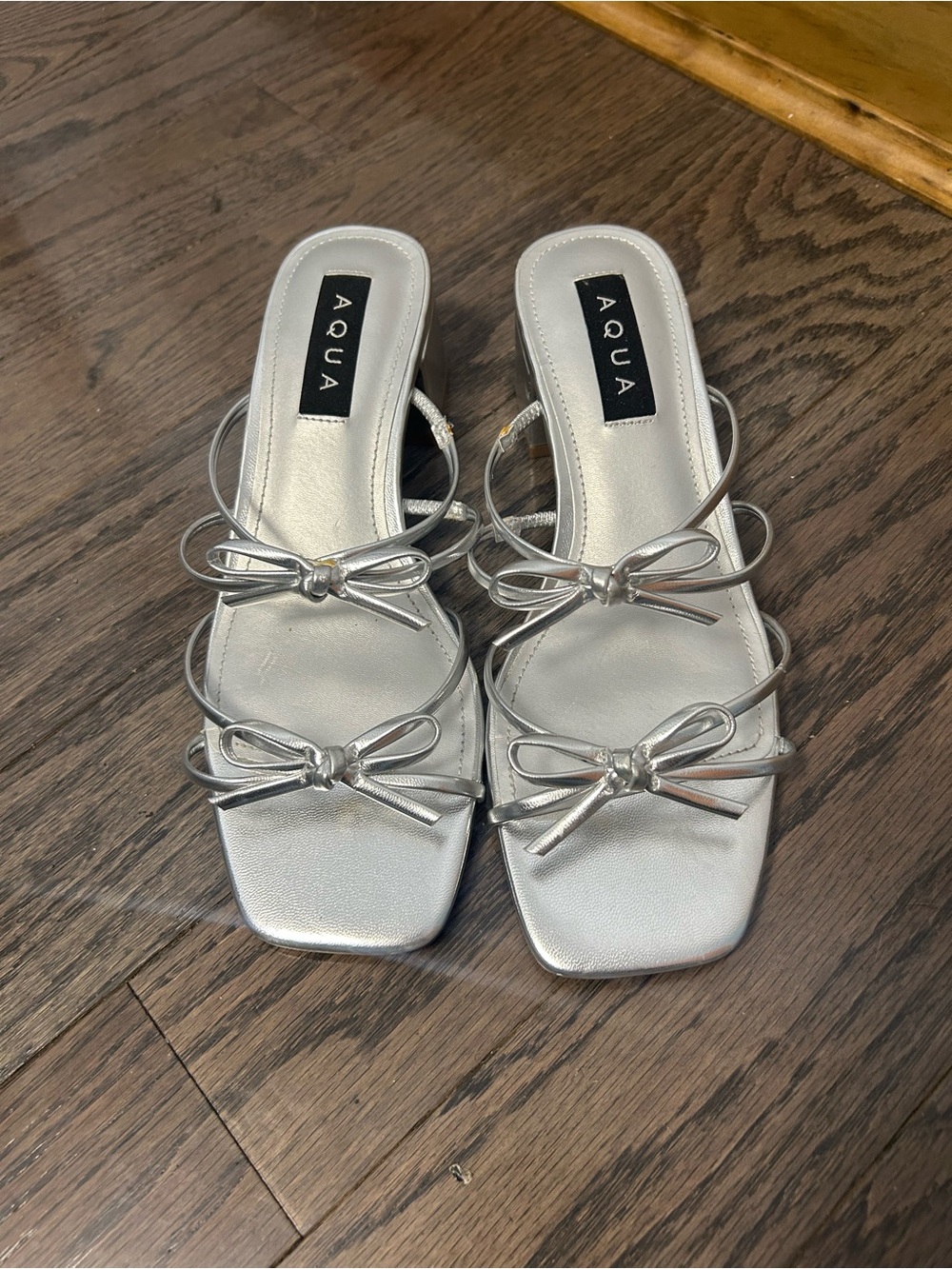 Aqua Silver Metallic Double Bow Slide Mules